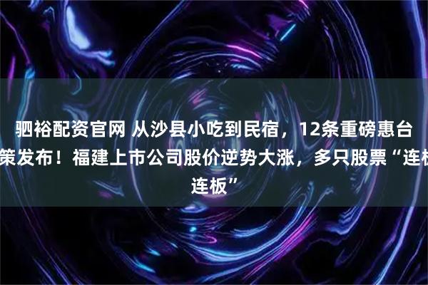 驷裕配资官网 从沙县小吃到民宿，12条重磅惠台政策发布！福建上市公司股价逆势大涨，多只股票“连板”